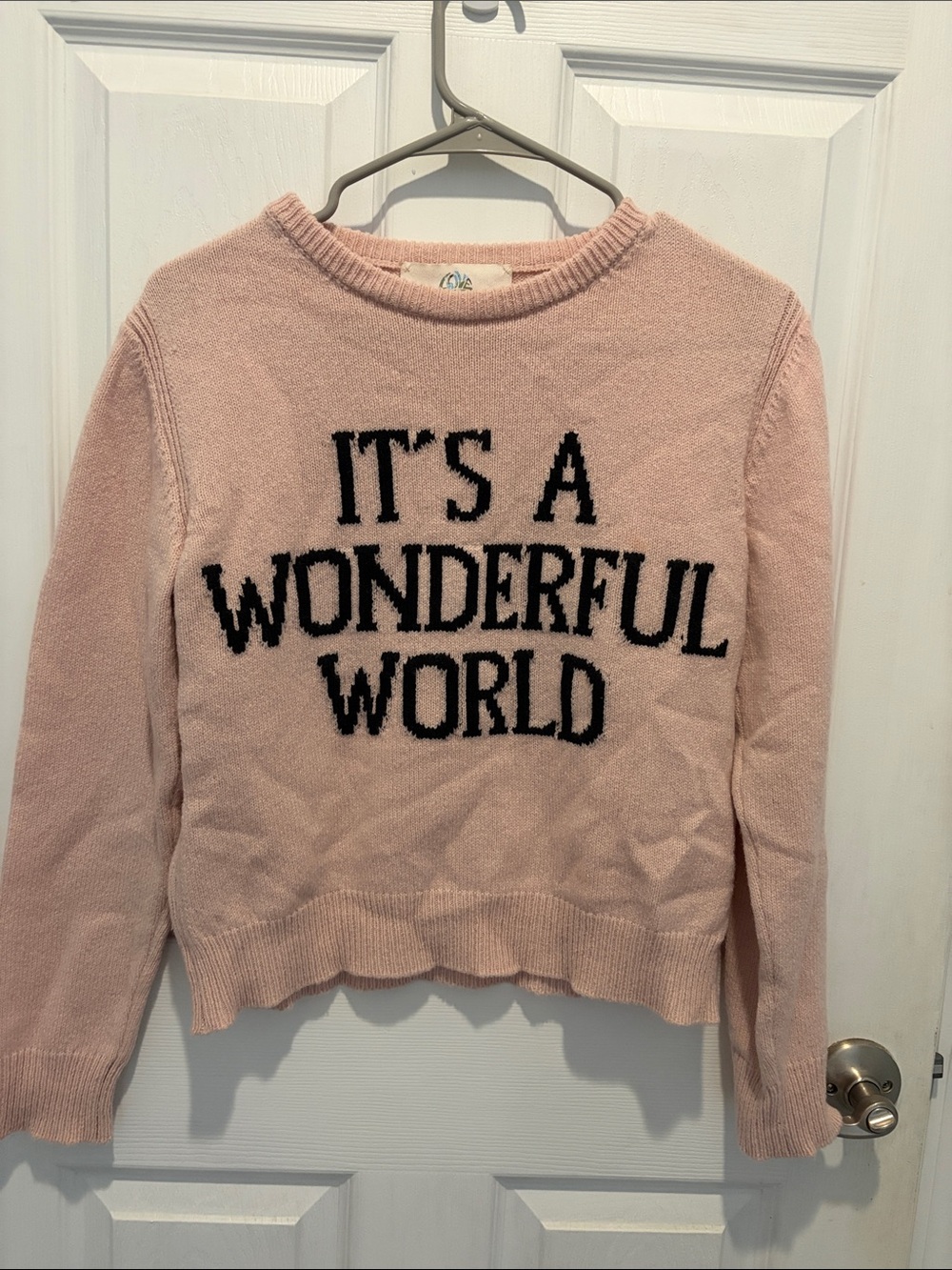 Alberta Ferretti cashmere Pale Pink Crewneck Sweater with Black Slogan